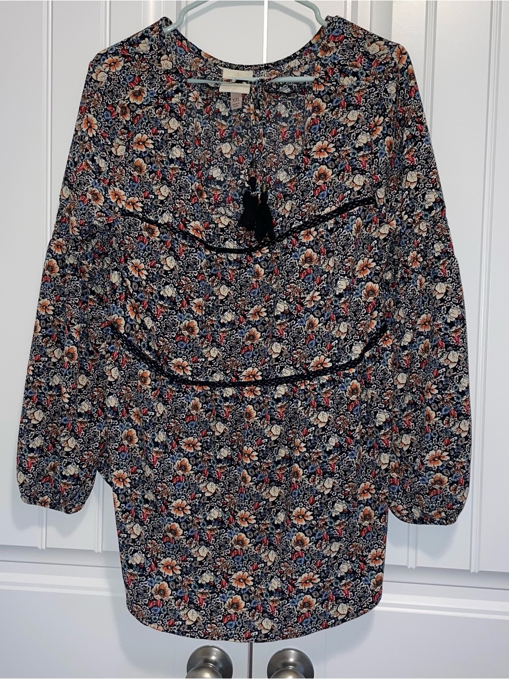 Knox Rose Navy Floral Blouse with Tassel Tie